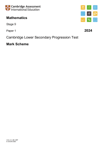 Cambridge Stage 9 Math Paper 1 Mark Scheme