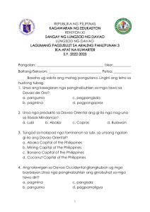 Social Studies Exam: Davao Region, Grade 3