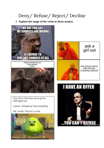 Deny, Refuse, Reject, Decline Worksheet