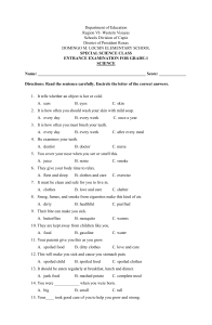 Grade 1 Science Entrance Exam - Special Science Class
