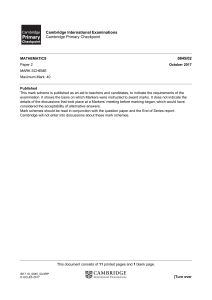 Cambridge Primary Checkpoint Math Mark Scheme 0845/02