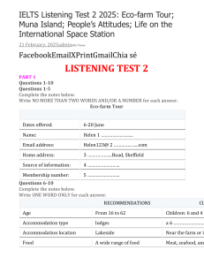 IELTS Listening Test 2: Eco-farm, Muna Island, Space Station